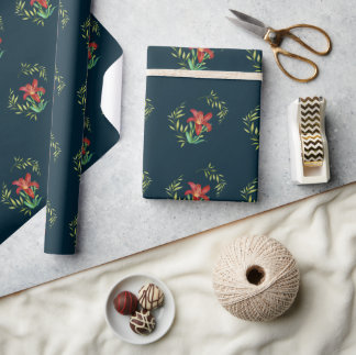 Papel de embrulho Padrão Laranja Lily Folha Verde