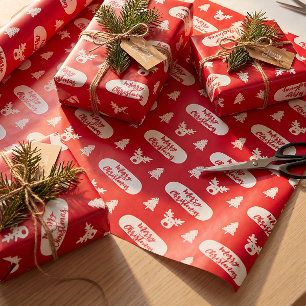 Papel de embrulho padrão Natal Alegre Vermelho Bra