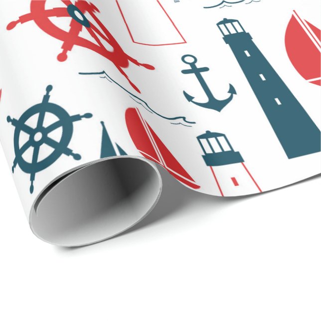 Papel de embrulho padrão Praia Náutica (Ponta do rolo)
