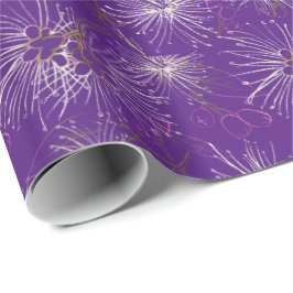Papel de embrulho padrão roxo branco cereja lilly-