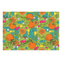 Papel de embrulho padrão RX Citrus Retro Farmacêut