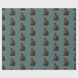 Papel de embrulho padrão urso arte popular azul tu