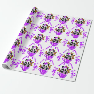 Papel de embrulho Panda de Natal Púrpura