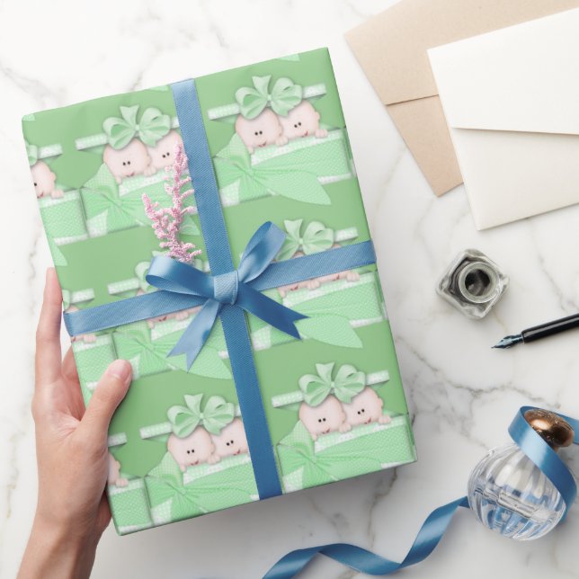 Papel de embrulho para bebês duplos unisexos verde (Presentear)