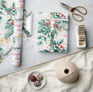 Papel de embrulho para casamento de Natal em aquar