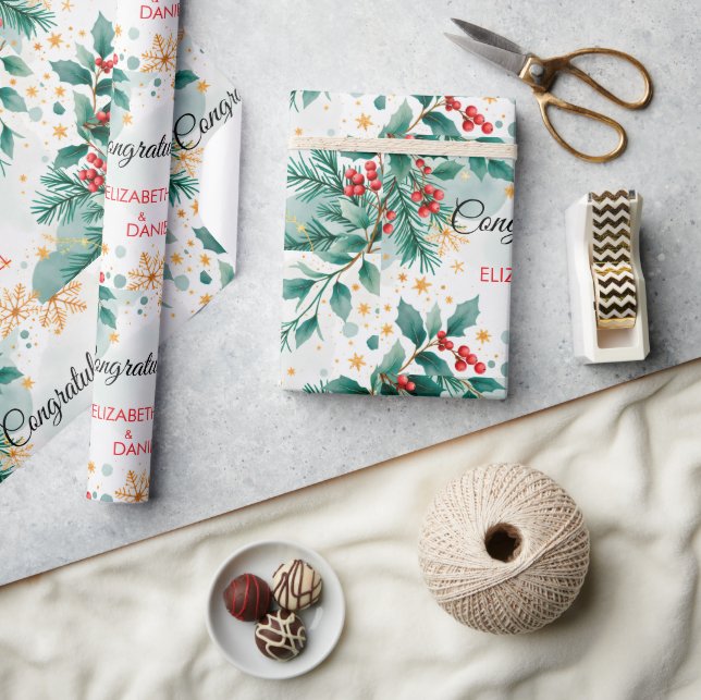 Papel de embrulho para casamento de Natal em aquar (Artesanato)