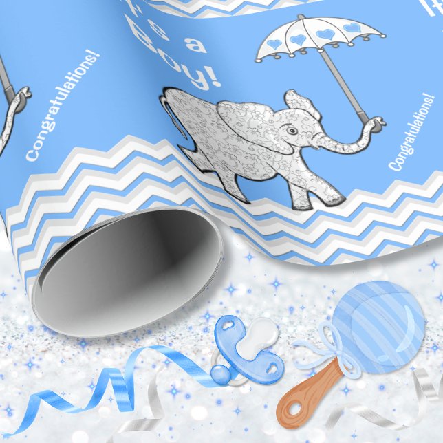 Papel de embrulho para chá de bebê com elefante me (Elephant Baby Shower Wrapping Paper. Baby shower wrapping paper boy. Elephant wrapping paper.)