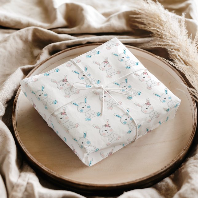 Papel de embrulho para chá de bebê de coelho menin (Girl and Boy Bunny Baby Shower Wrapping Paper)