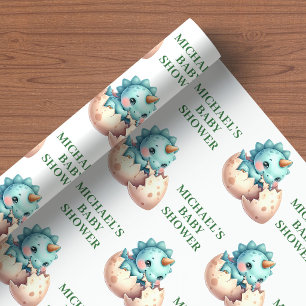 Papel de embrulho para chá de bebê Dino Boy em bre