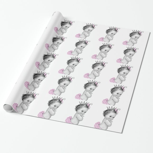 Papel de embrulho para chá de bebê menina princesa (Desenrolado)