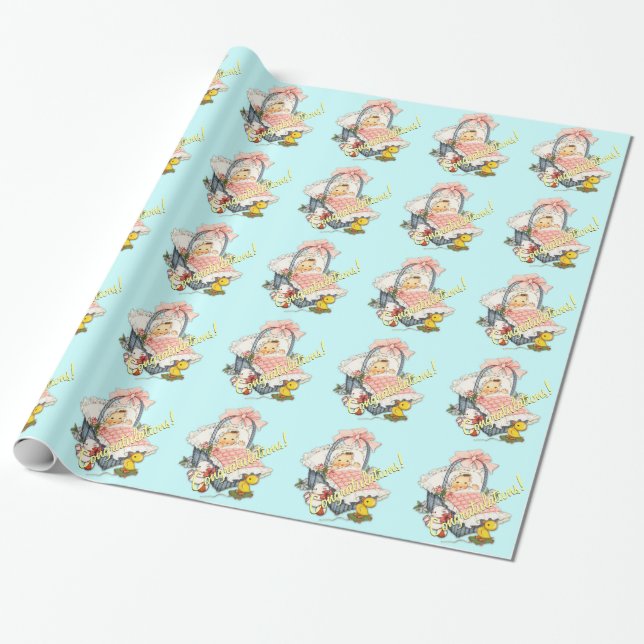 Papel de embrulho para chá de bebê retrô (Desenrolado)