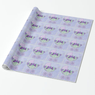 Papel de embrulho para chá de bebê roxo e verde