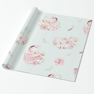 Papel de embrulho para chás de bebê de menina aqua