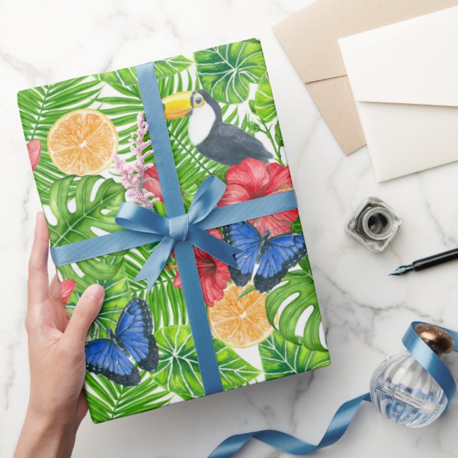 Papel de embrulho para flores tucanas e tropicais (Presentear)