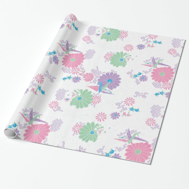 Papel de embrulho para guindaste e flores (Desenrolado)