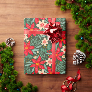 Papel de embrulho para o Natal com poinsétia verme