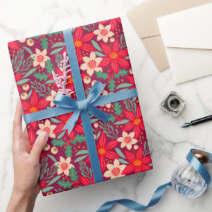 Papel de embrulho para o Natal com poinsétia verme