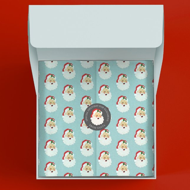Papel de embrulho para Papai Noel de Natal bonito (Cute vintage Santa Claus pattern decorates this Christmas tissue paper. Add a matching sticker!)