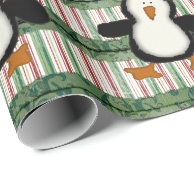 Papel de embrulho para pinguins de Natal Feliz (Ponta do rolo)