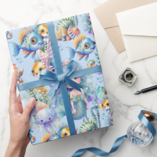 Papel de embrulho Peixe Azul e Sereia