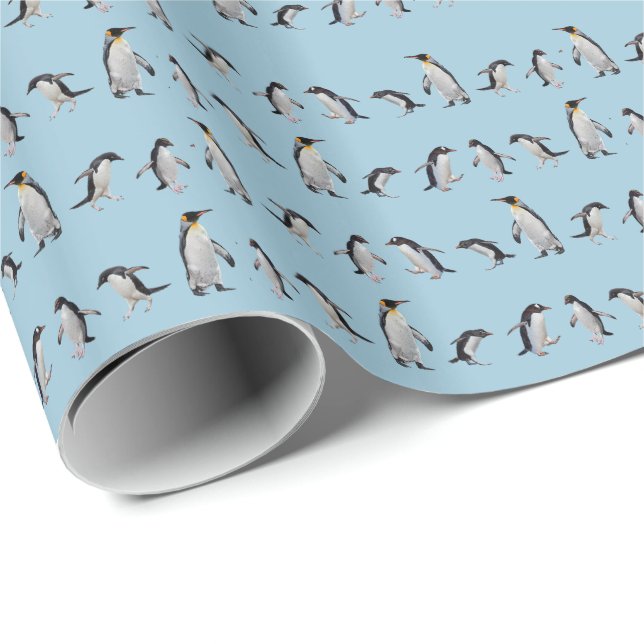 Papel de embrulho Penguin Party (Escolha a sua cor (Ponta do rolo)