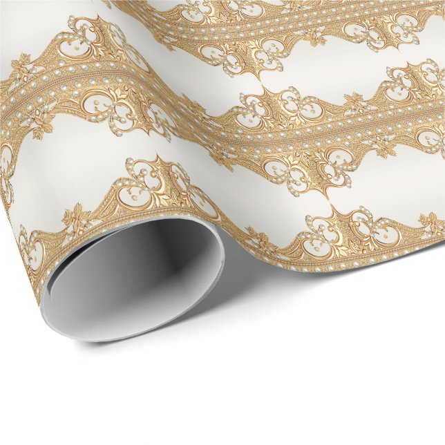 Papel de embrulho Pérolas Brancas Ornamentadas a O (Ponta do rolo)