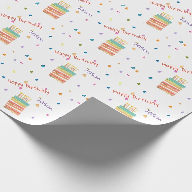 Papel de embrulho personalizado com bolo de aniver (Ponta)
