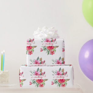 Papel de embrulho personalizado com floral em aqua