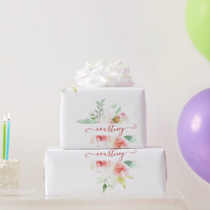 Papel de embrulho personalizado com flores em aqua