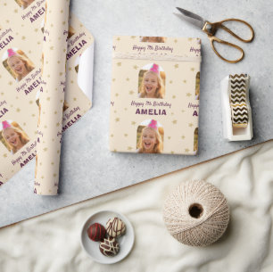 Papel de embrulho personalizado com foto de aniver