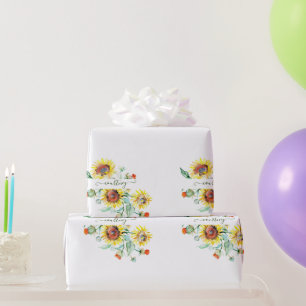 Papel de embrulho personalizado com girassóis aqua