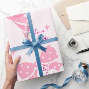 Papel de embrulho personalizado com laço rosa