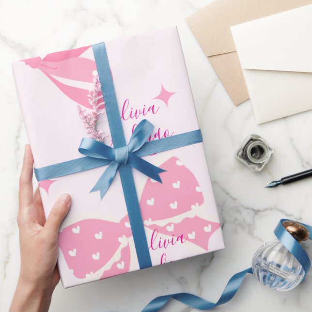 Papel de embrulho personalizado com laço rosa (Presentear)
