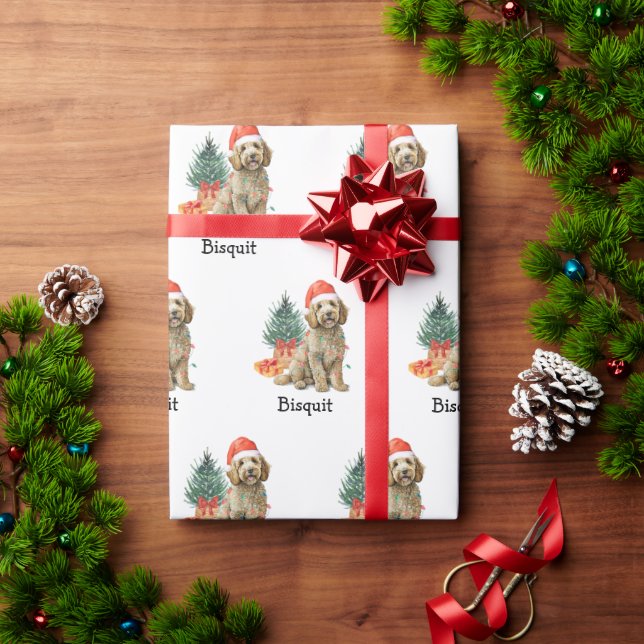 Papel de embrulho personalizado do Goldendoodle (Presente de Natal)