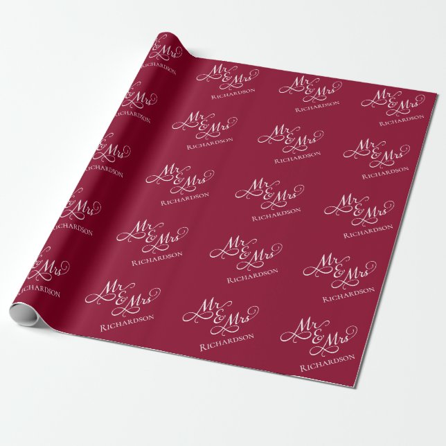 Papel de embrulho personalizado vermelho Mr e Mrs (Desenrolado)