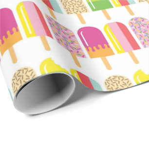 Papel de embrulho - Picolés rosa, verde e amarelo