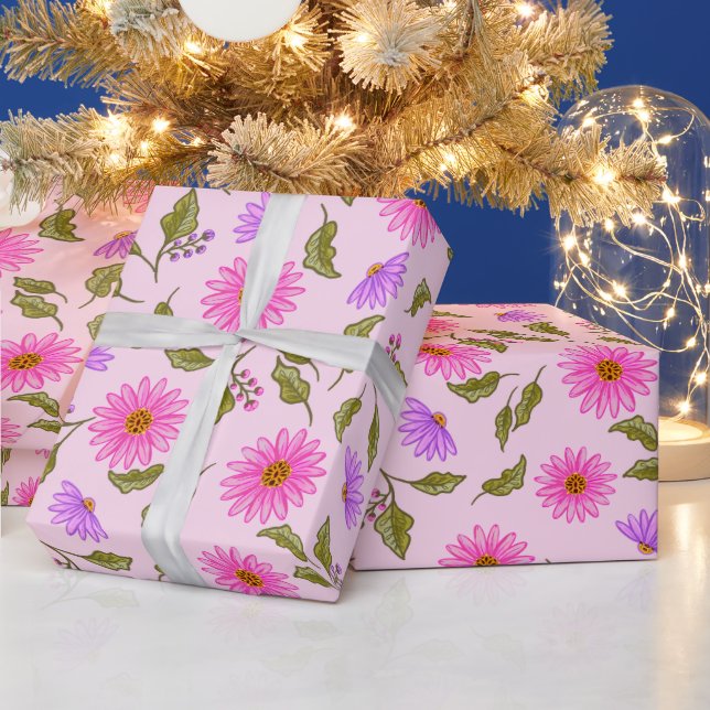 Papel de embrulho Pink Lavender Lacy Daisy (Feriados)
