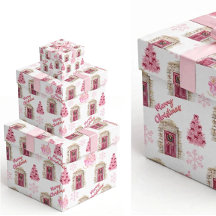 Papel de embrulho Pink Vintage Village Natal alegr