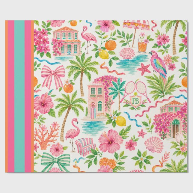 Papel de Embrulho Preppy de Palm Beach (Aberto)