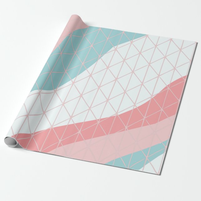 Papel de embrulho presente abstrato pêssego e azul (Desenrolado)