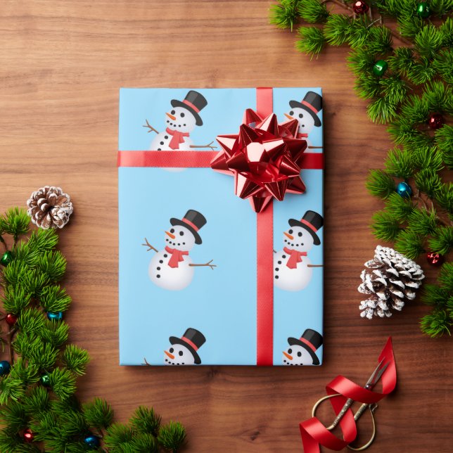 Papel de embrulho presente azul bebê boneco de nev (Presente de Natal)