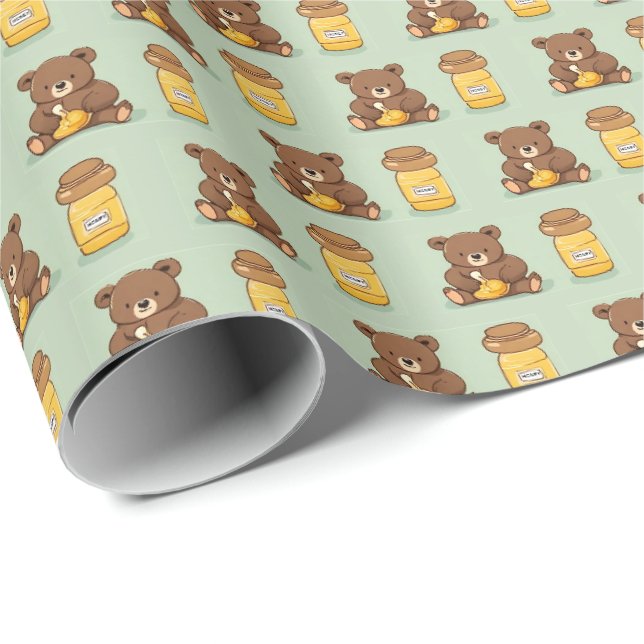 Papel de embrulho presente de urso bebê fofo comen (Ponta do rolo)