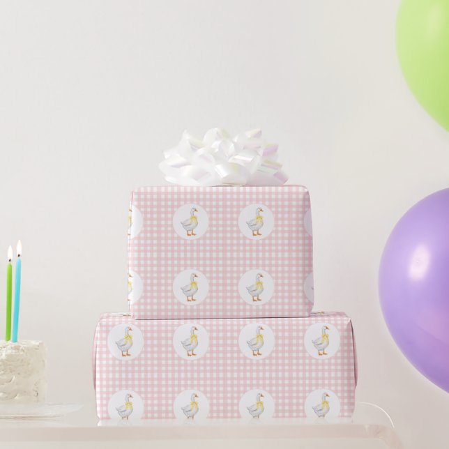 Papel de embrulho presente Gingham Rosa Ganso (Presentes para festas)