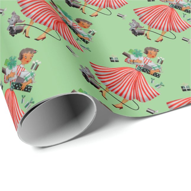 Papel de embrulho presente vintage mulher com cach (Ponta do rolo)