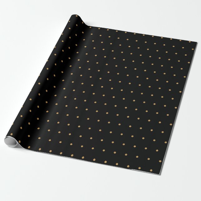 Papel de embrulho preto com bolinhas douradas (Desenrolado)