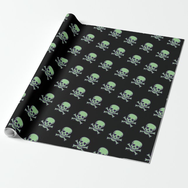 Papel de embrulho preto de crânio verde (Desenrolado)