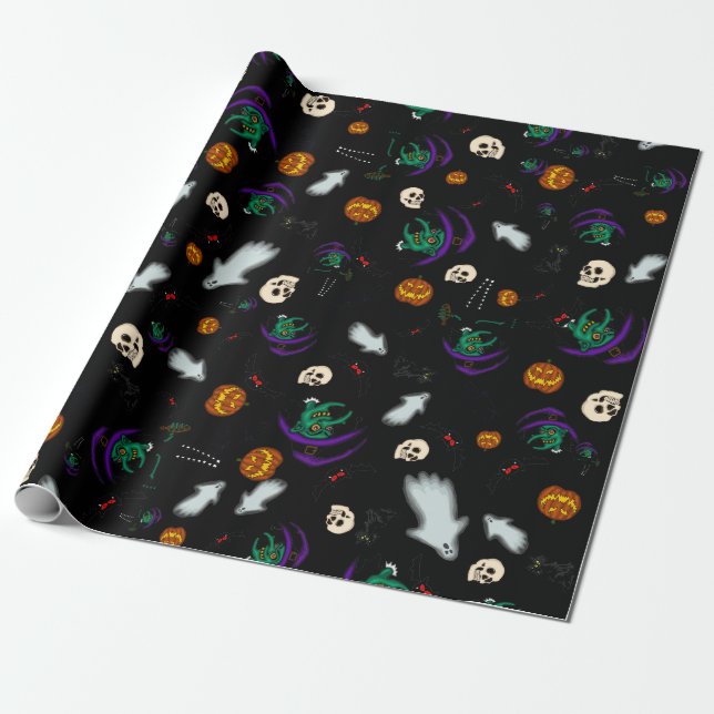 Papel de embrulho preto de Halloween (Desenrolado)
