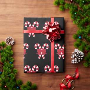 Papel de embrulho preto de Natal com listras de do