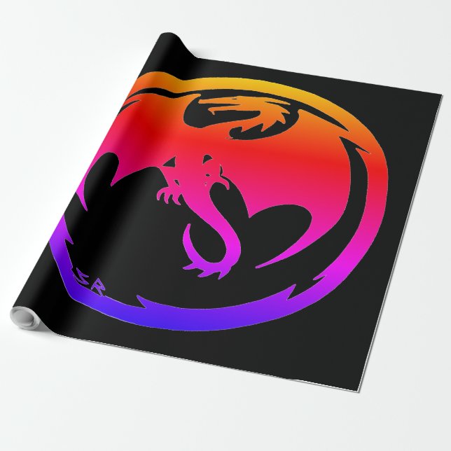 Papel de embrulho preto de Neon Dragon (Desenrolado)