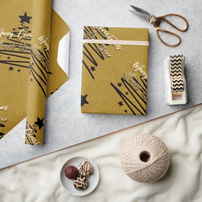 Papel de embrulho preto dourado (Artesanato)